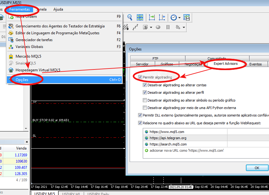 habilitar robô no metatrader 5